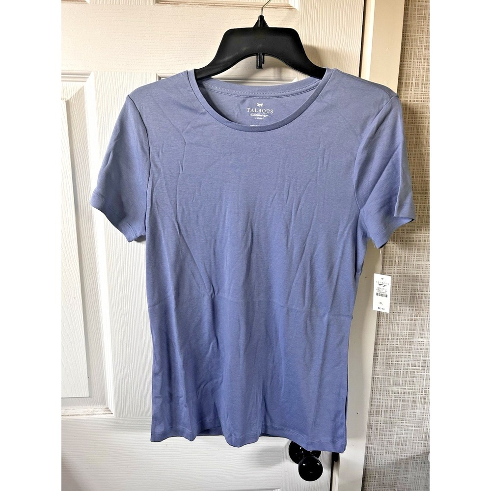 Talbots Light Blue Crew Neck Short Sleeve T-Shirt T Cotton Sz Large Petite New T